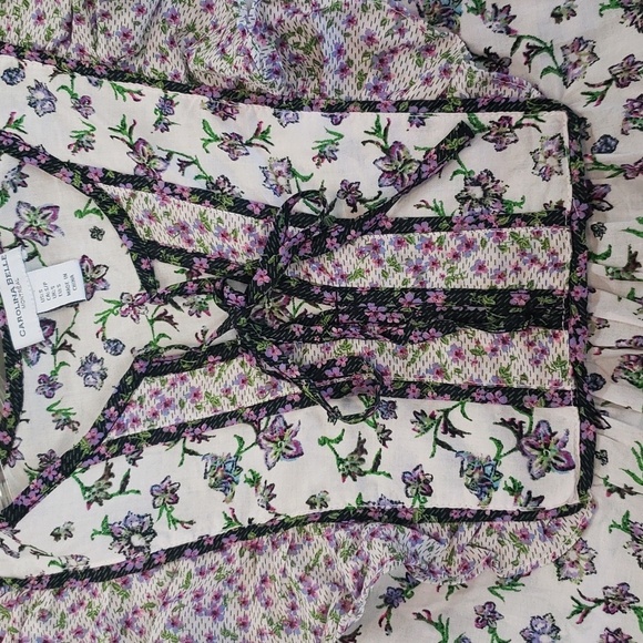 Carolina Belle Ruffled Cap Sleeve Tie Front 100% Cotton Top, Small - Picture 2 of 8